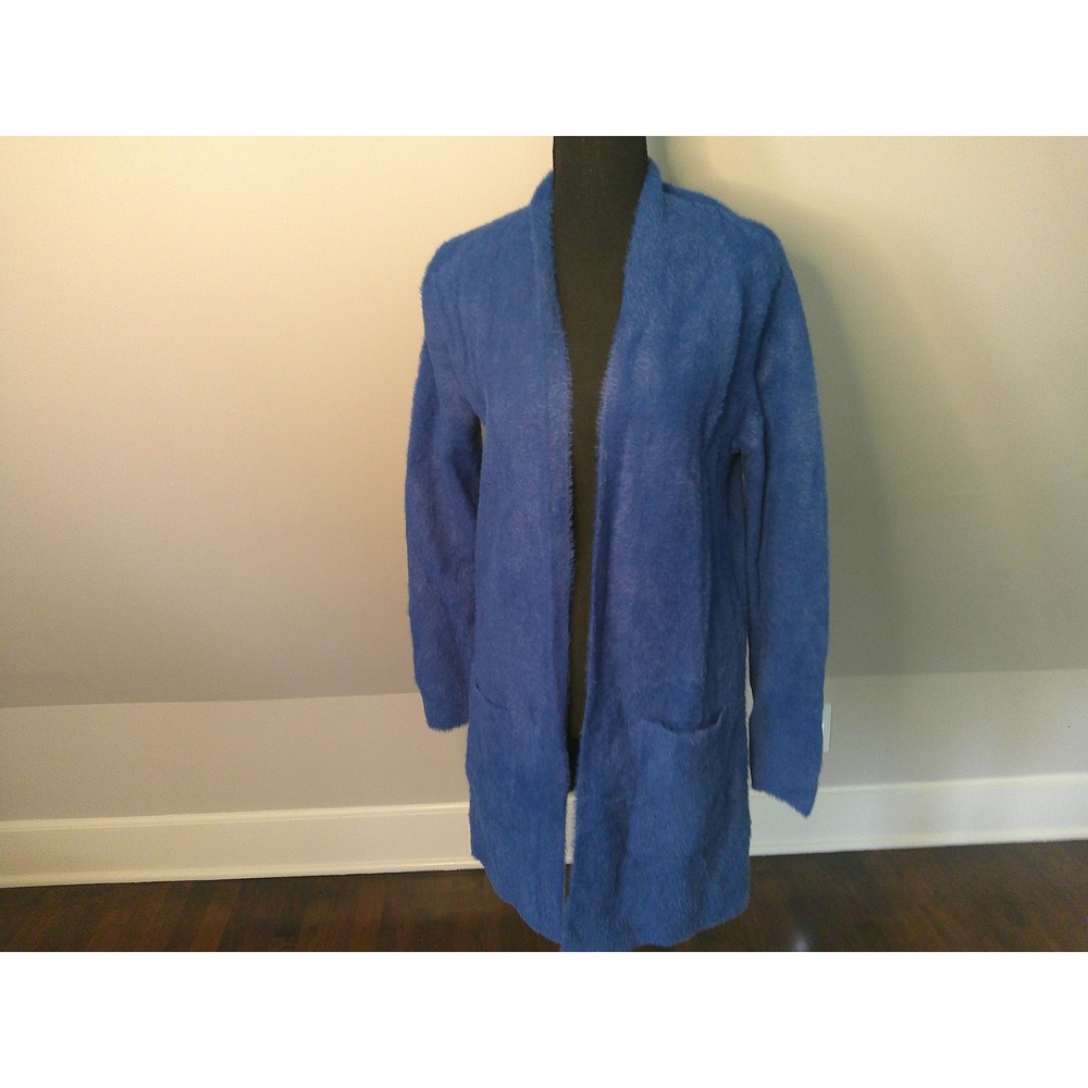 Love Token Cardigan Womens‎ Medium Blue NEW Fuzzy Eyelash Knit Open Front Pocket